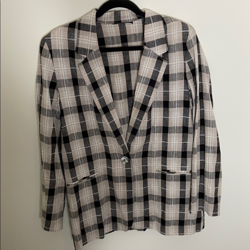 Plaid linen blazer